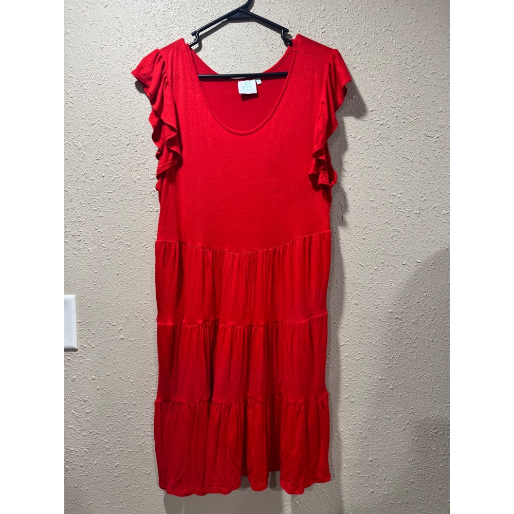Shop The Mint Womens Red Tiered Ruffle Sleeve Knit Mini Dress Size M Boho Casual